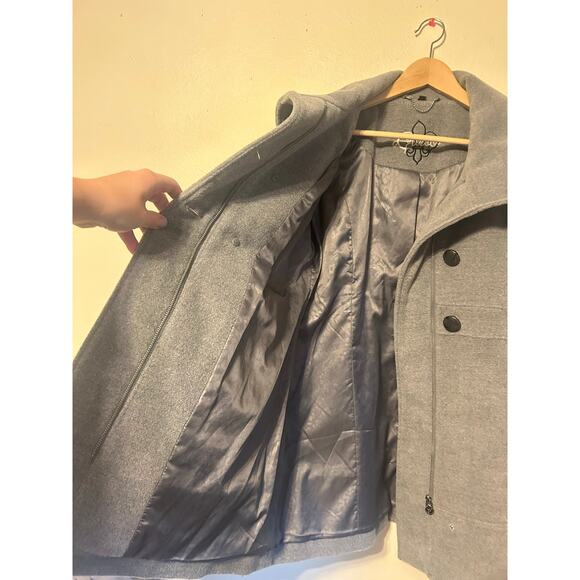 NWOT Guess women's Size Large Double-Breasted Pea Coat Grey with pockets - Picture 7 of 16